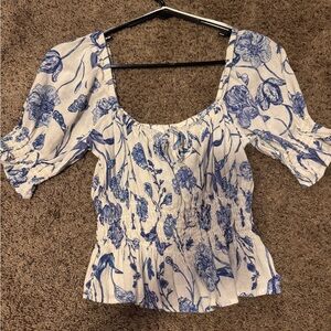 Floral Blue and White Women's Top